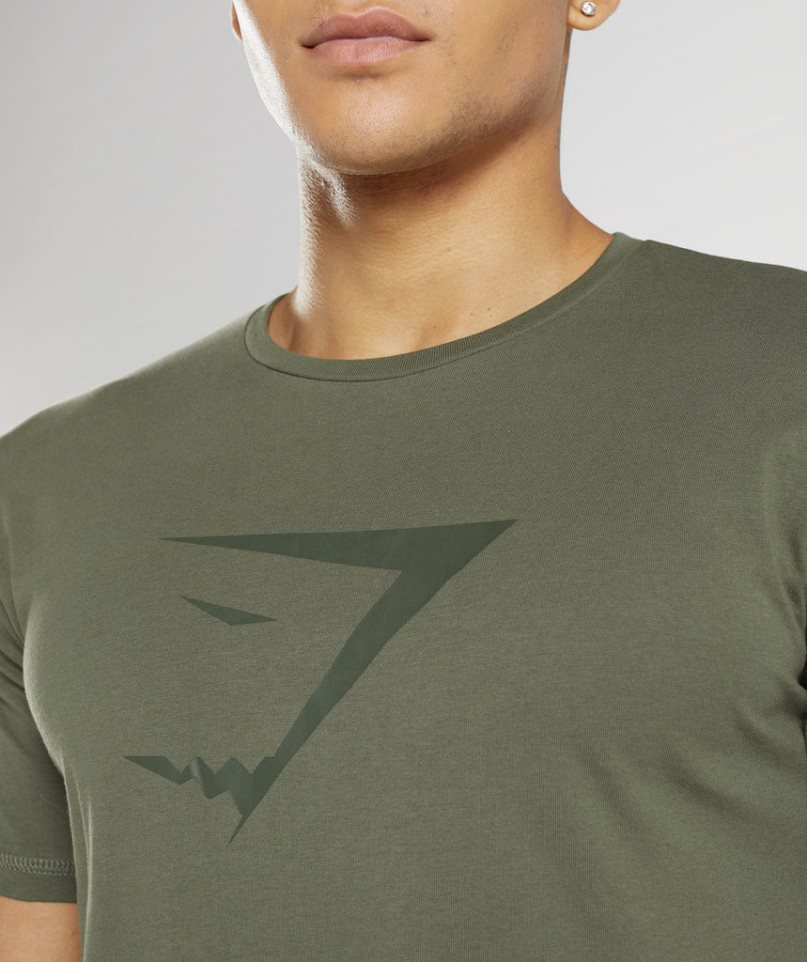 Men's Gymshark Sharkhead Infill T-Shirts Olive | NZ 7IXCEP